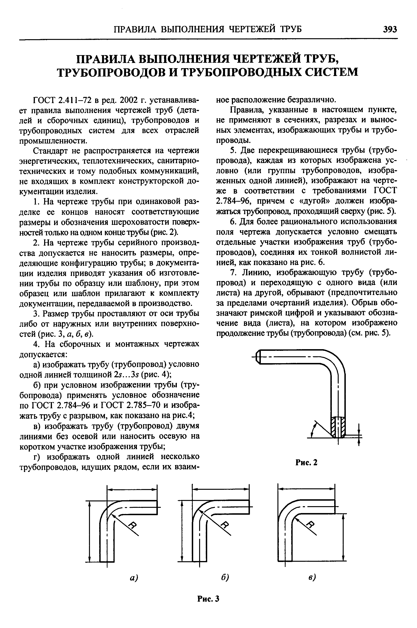 ГОСТ 2.411-72 в ред. 2002 г. устанавливает правила выполнения чертежей труб (деталей и сборочных единиц), трубопроводов и трубопроводных систем для всех отраслей промышленности.
