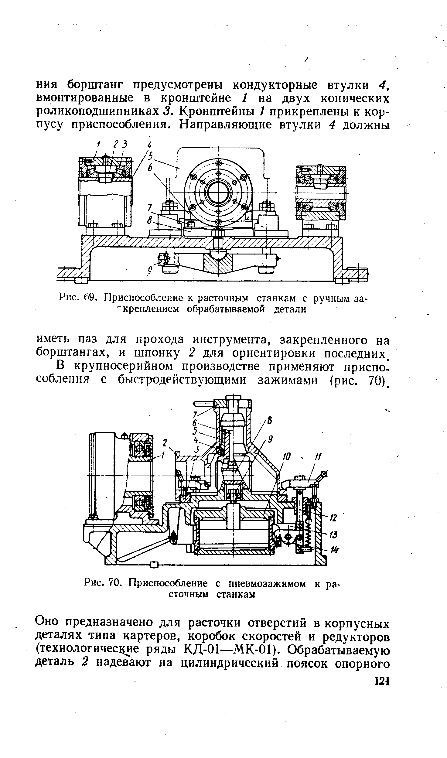 В крупносерийном производстве применяют приспособления с быстродействующими зажимами (рис. 70).

