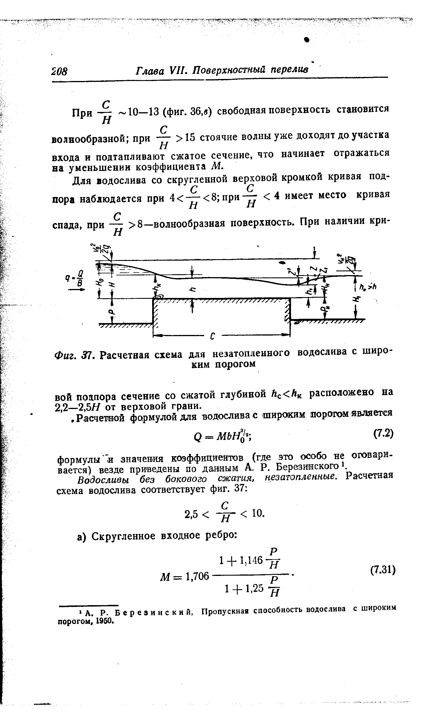 Водослив с широким порогом схема