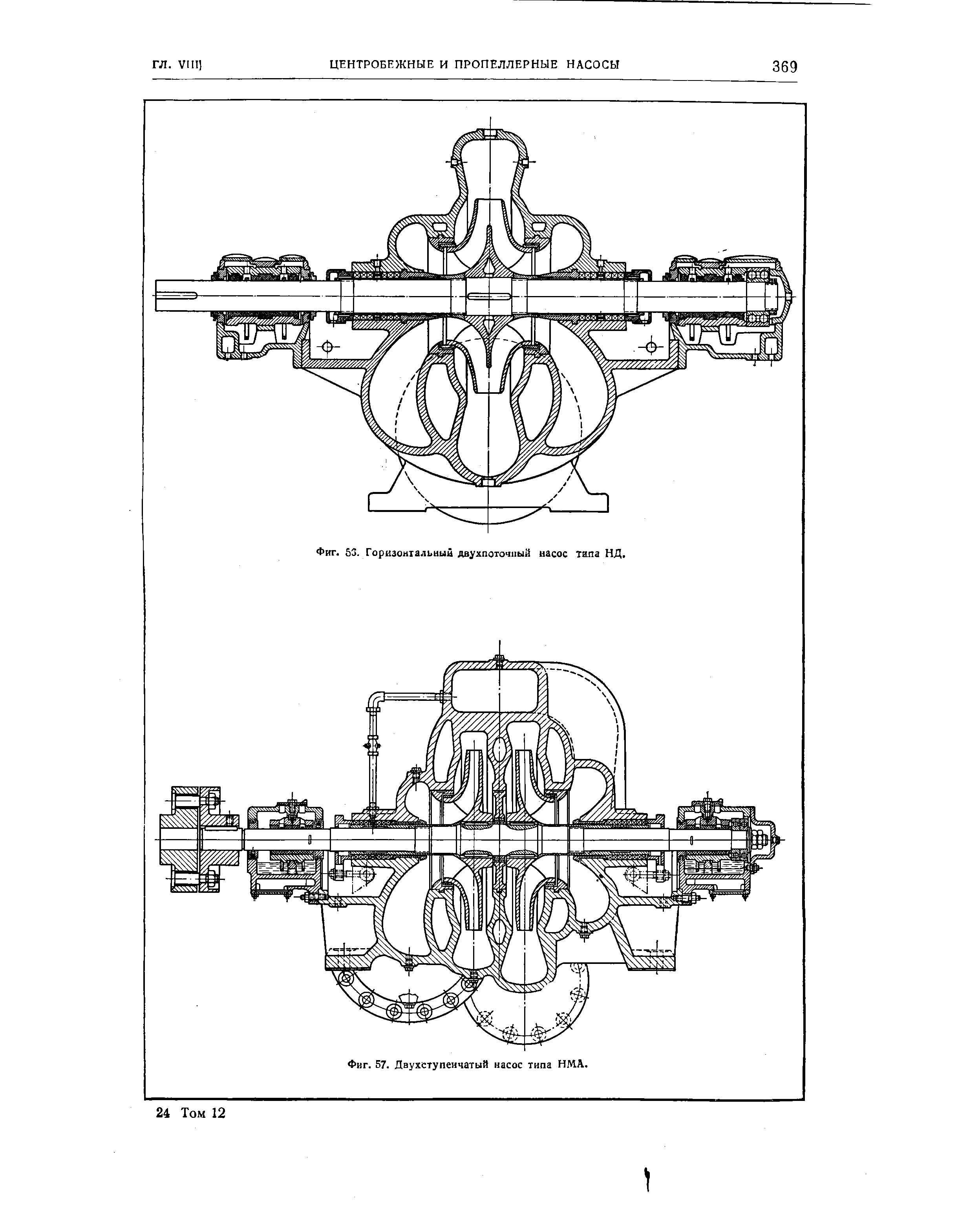 Фиг. 53. Горизонтальный двухпоточный насос топа ИД,
