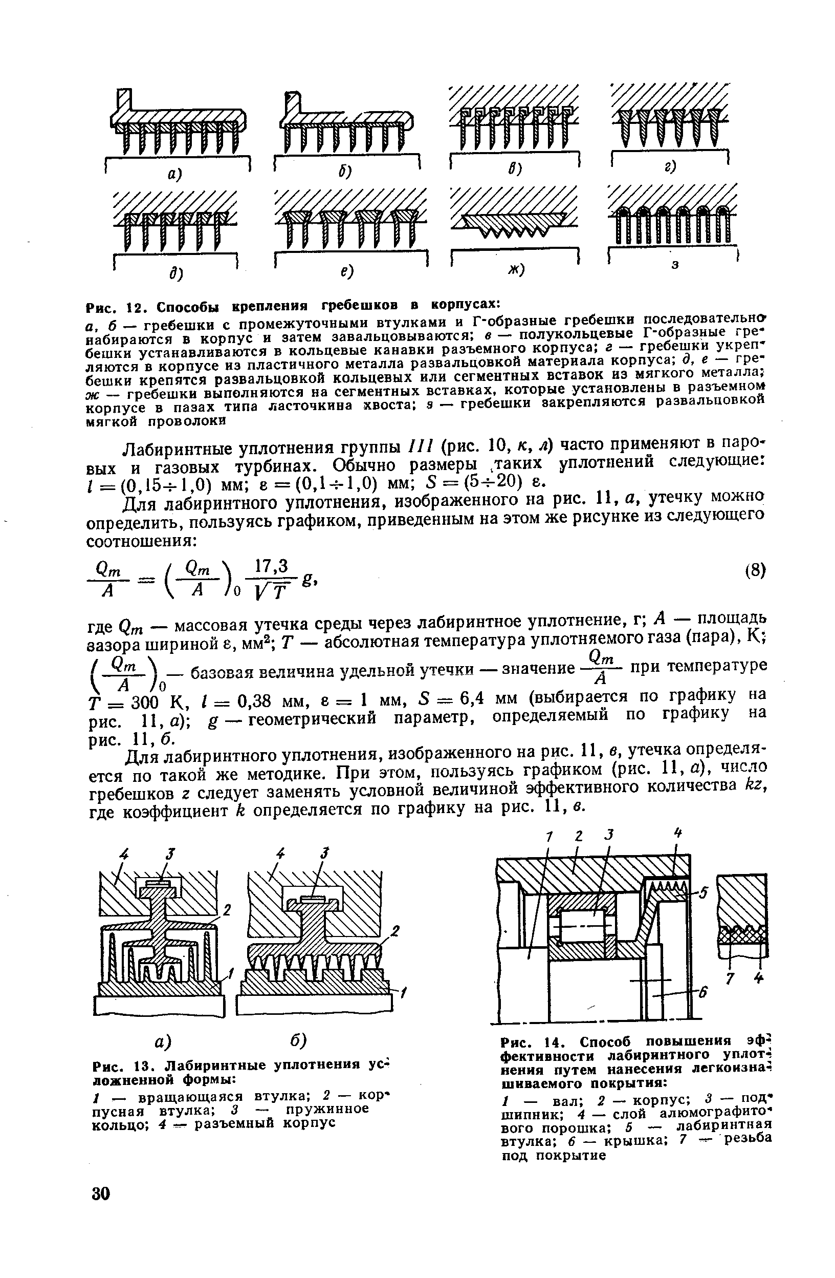 Рис. 12. Способы крепления гребешков в корпусах 
