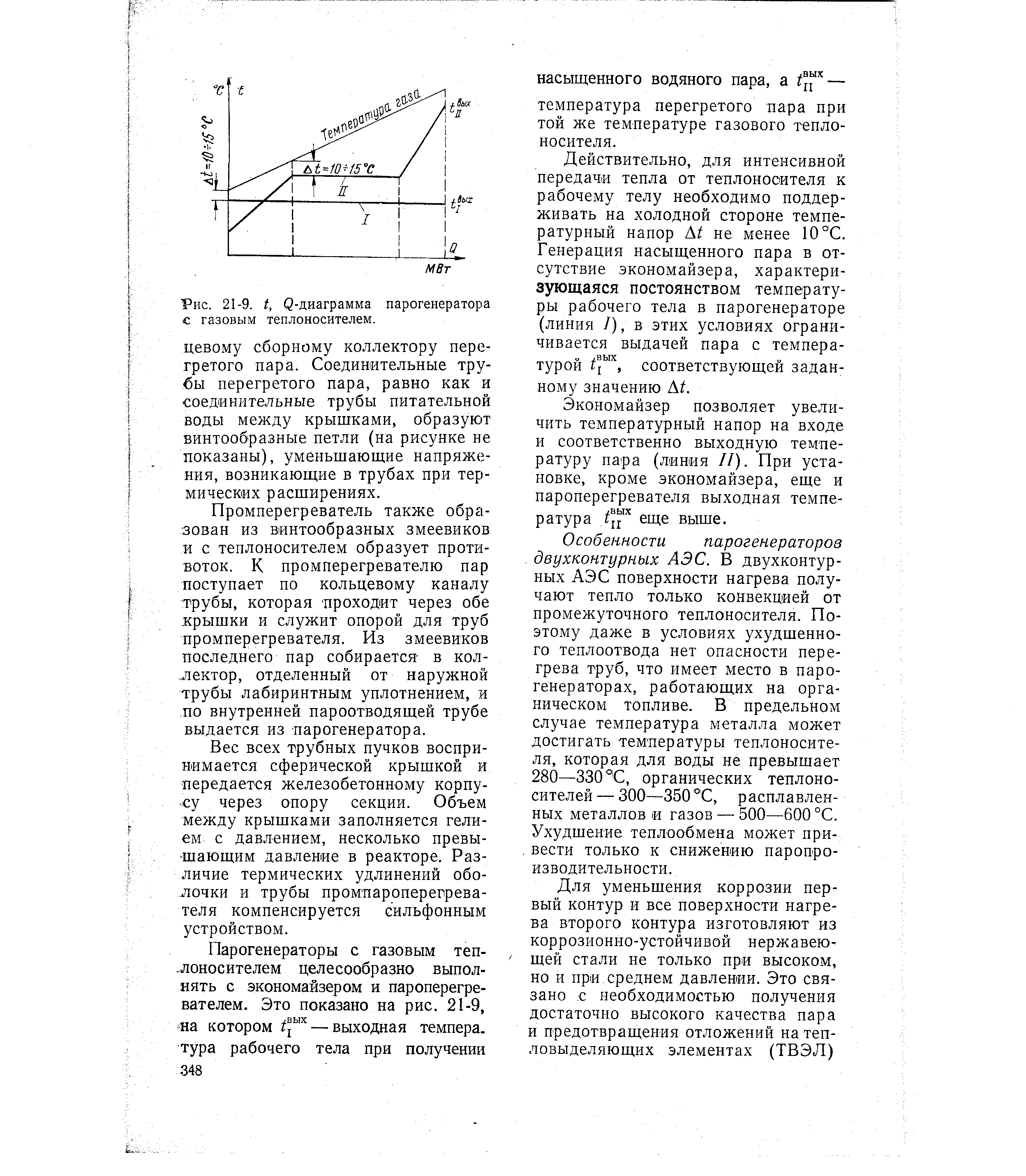 Рис. 21-9. I, С-диаграмма парогенератора с газовым теплоносителем.
