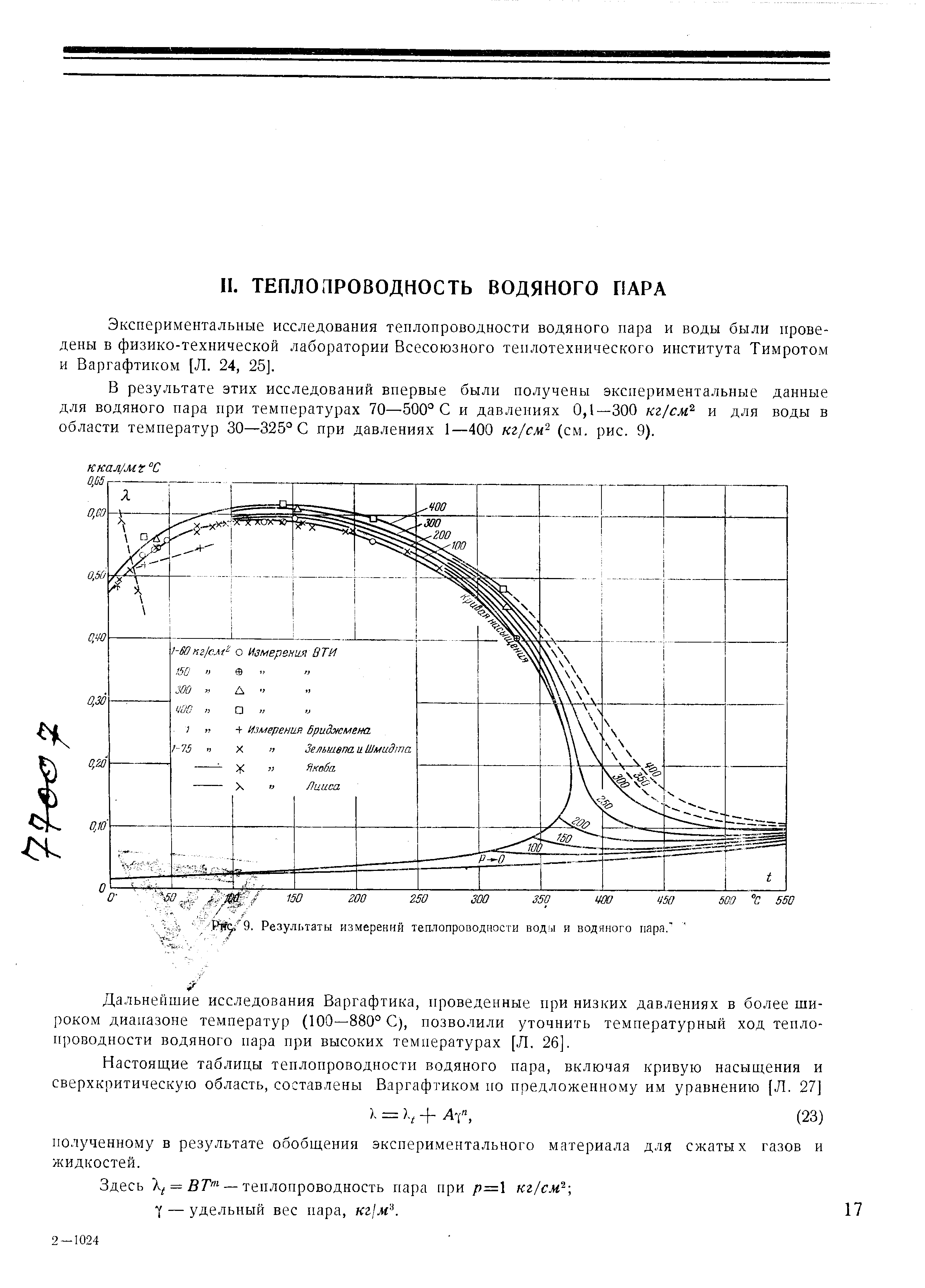 Экспериментальные исследования теплопроводности водяного пара и воды были проведены в физико-технической лаборатории Всесоюзного теплотехнического института Тимротом и Варгафтиком [Л. 24, 25].
