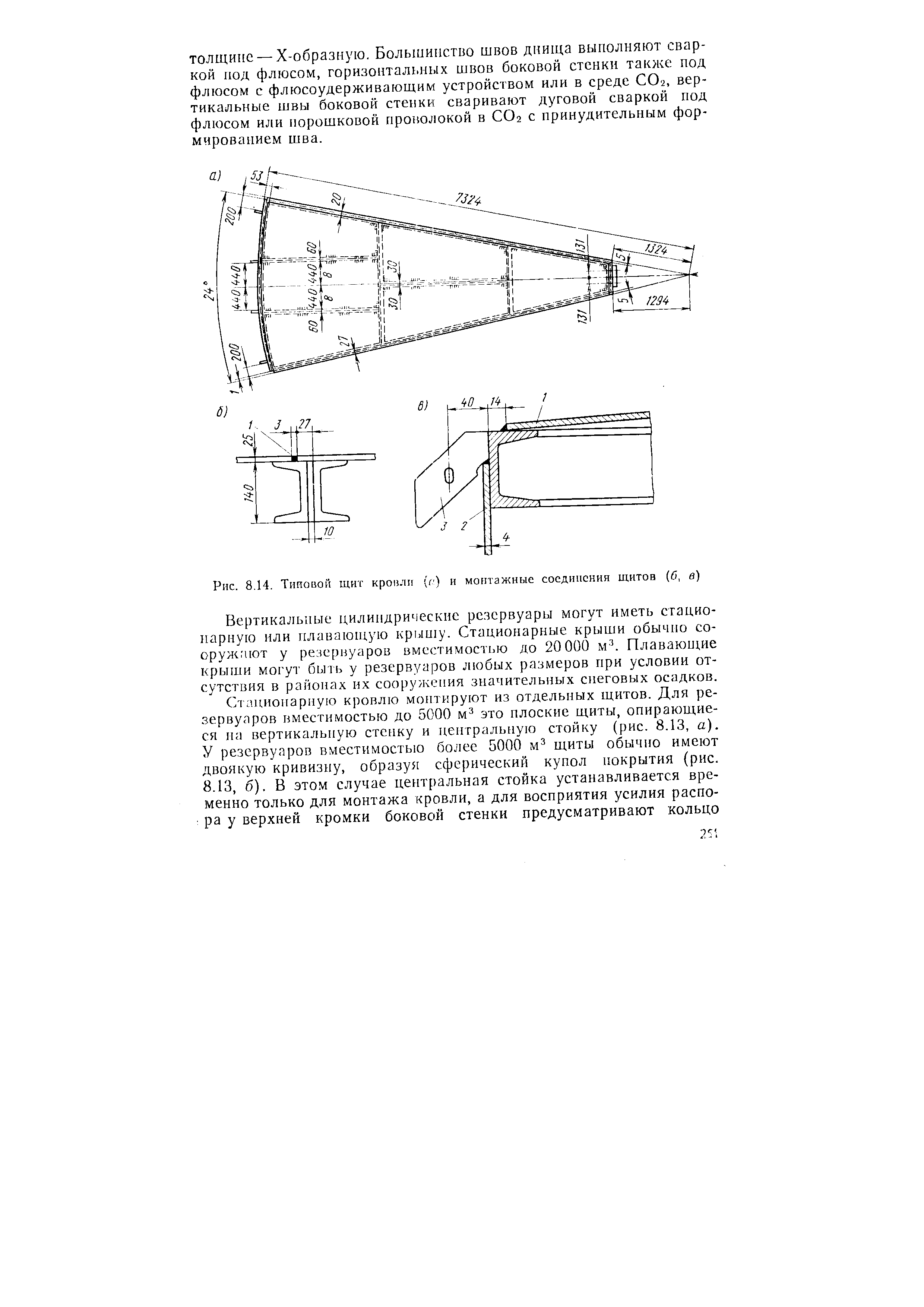 Рис. 8.14. Типовой щит кроили (г) и монтажные соединения щитов (б, в)
