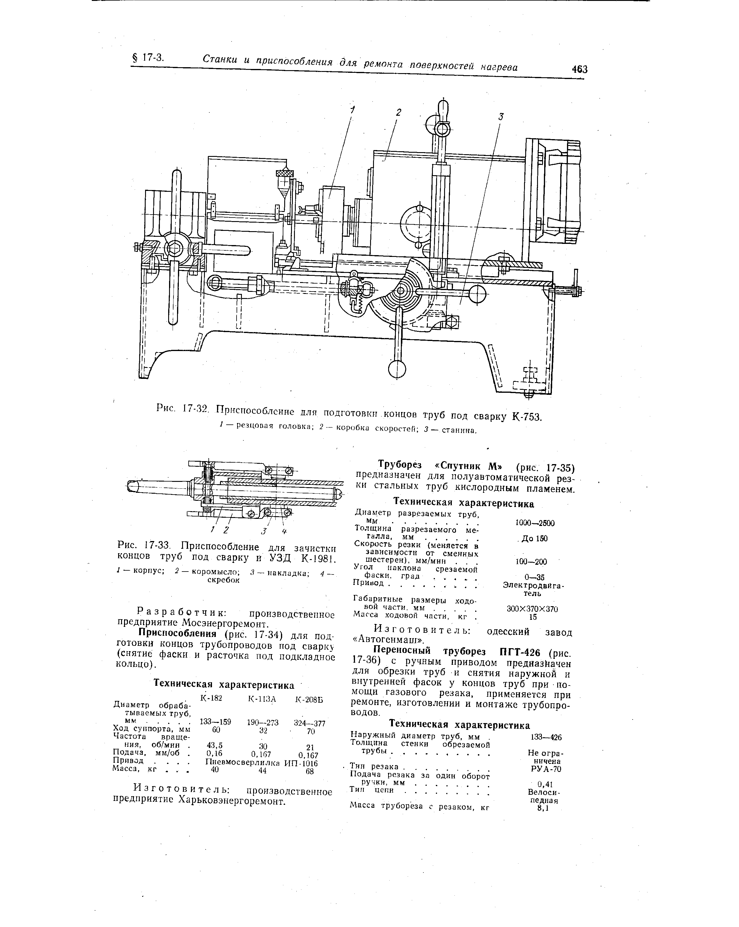 Рис. 17-33. Приспособление для зачистки концов труб под сварку и УЗД К-1981.
