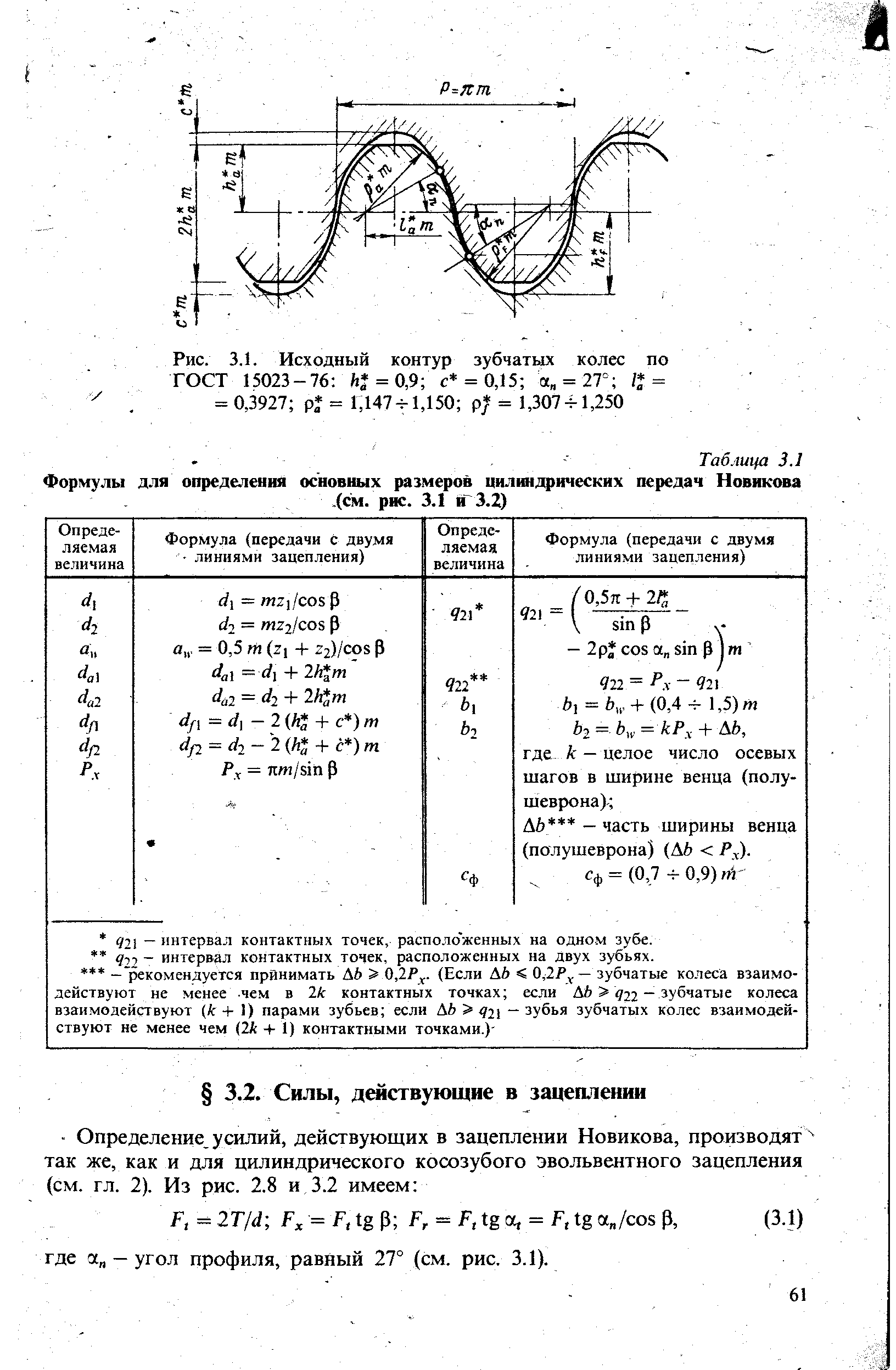 Рис. 3.1. Исходный контур зубчатых колес по ГОСТ 15023-76 f = 0,9 с = 0,15 а = 27° It = = 0,3927 PI = 1,14741,150 р = 1,307-=-1,250
