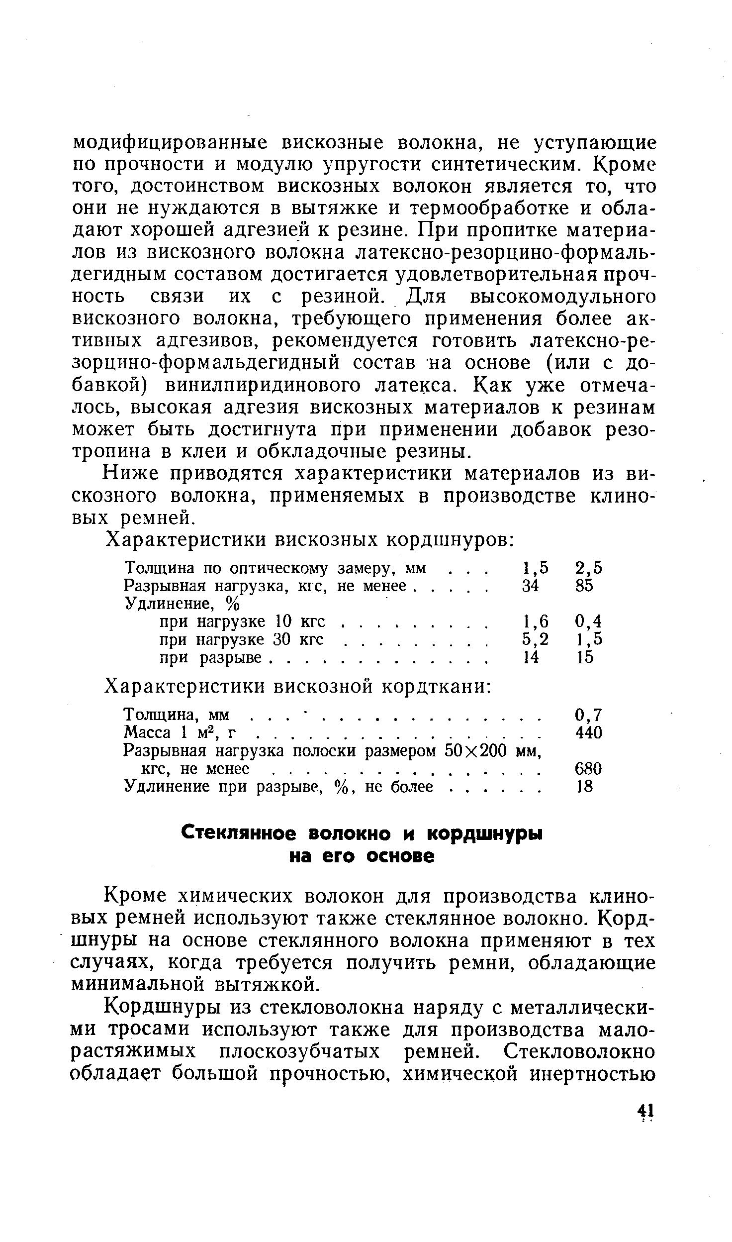 Кроме химических волокон для производства клиновых ремней используют также стеклянное волокно. Кордшнуры на основе стеклянного волокна применяют в тех случаях, когда требуется получить ремни, обладающие минимальной вытяжкой.
