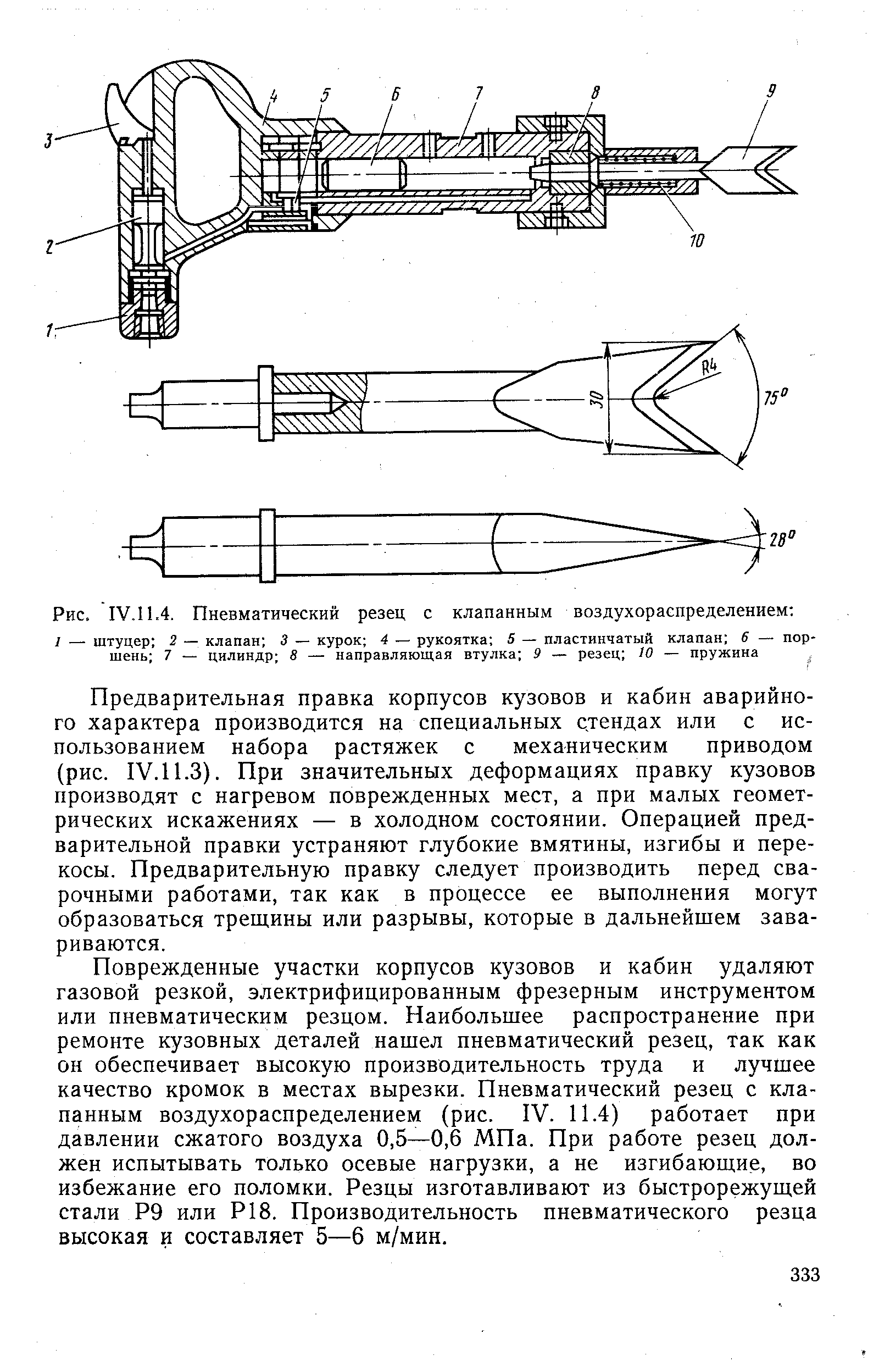 Рис. IV.1L4. Пневматический резец с клапанным воздухораспределением 
