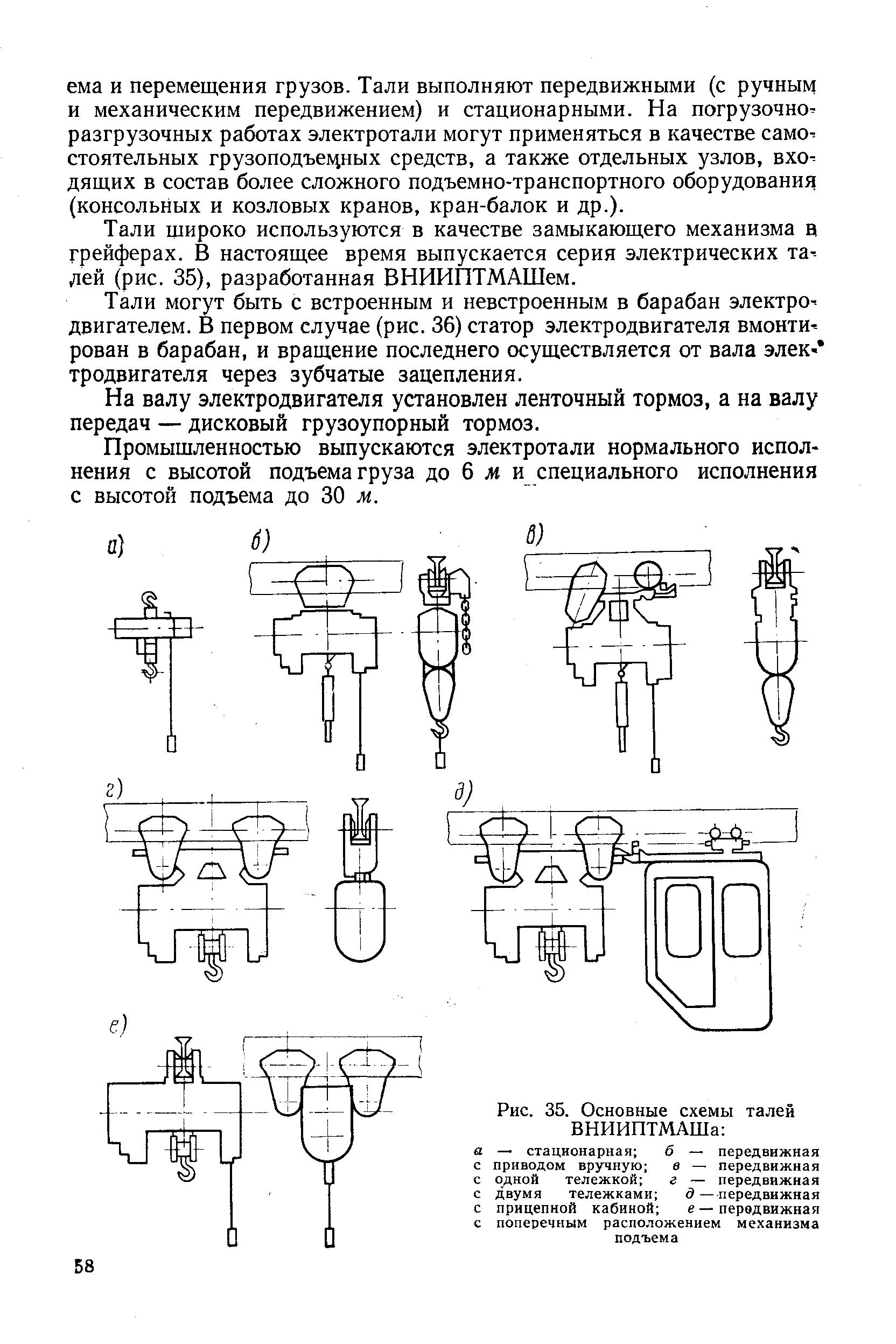 Тали широко используются в качестве замыкающего механизма а грейферах. В настоящее время выпускается серия электрических та-дей (рис. 35), разработанная ВНИИПТМАШем.
