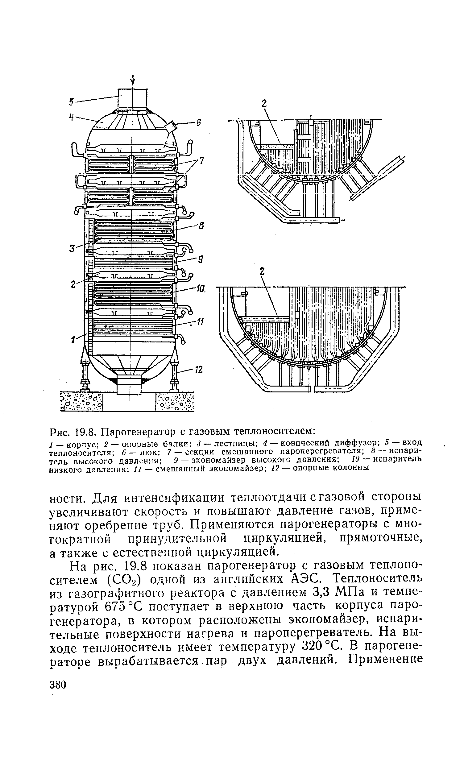 Рис. 19.8. Парогенератор с газовым теплоносителем 
