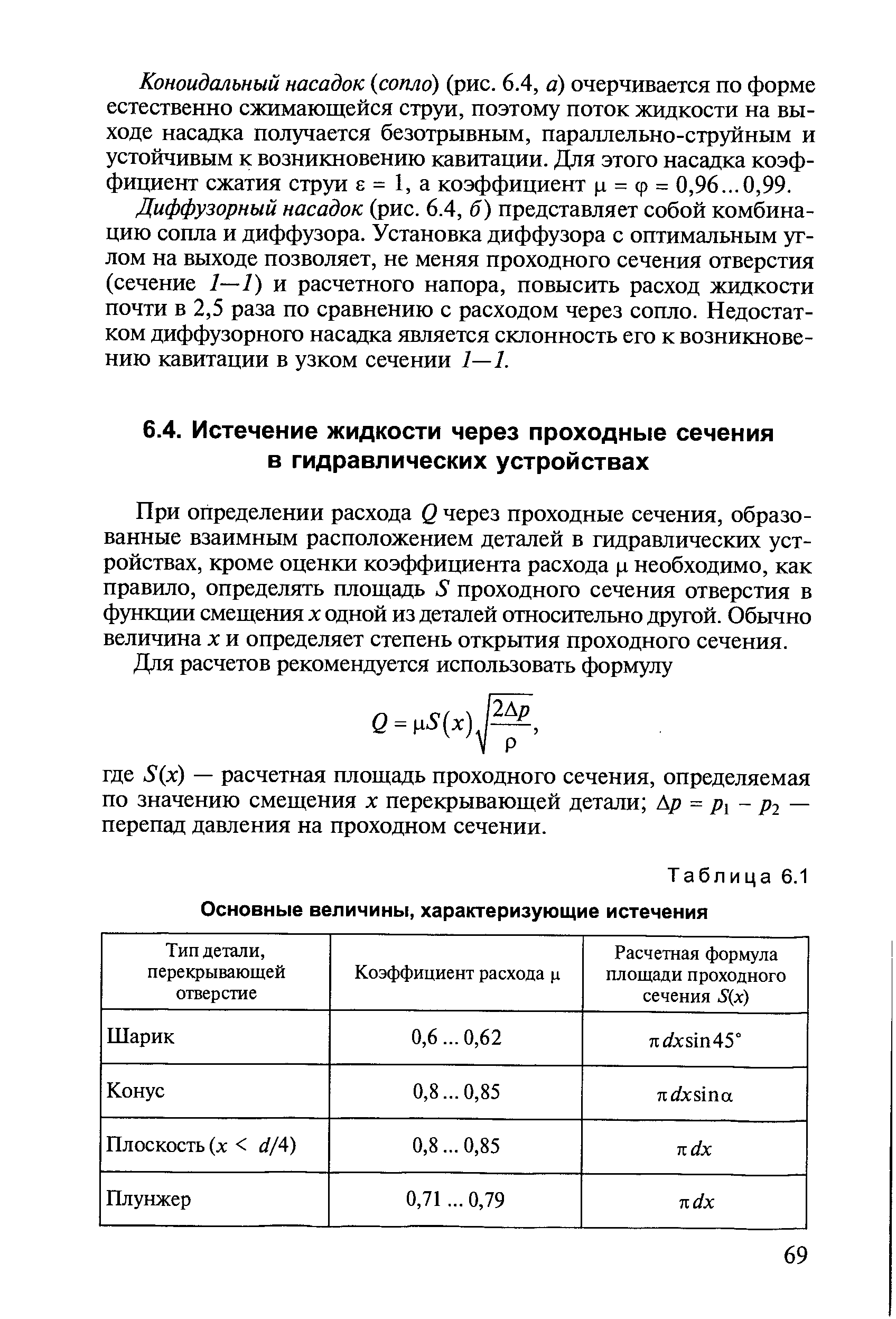 При определении расхода Q через проходные сечения, образованные взаимным расположением деталей в гидравлических устройствах, кроме оценки коэффициента расхода ц необходимо, как правило, определять площадь S проходного сечения отверстия в функции смещения л одной из деталей относительно другой. Обычно величина х и определяет степень открытия проходного сечения.
