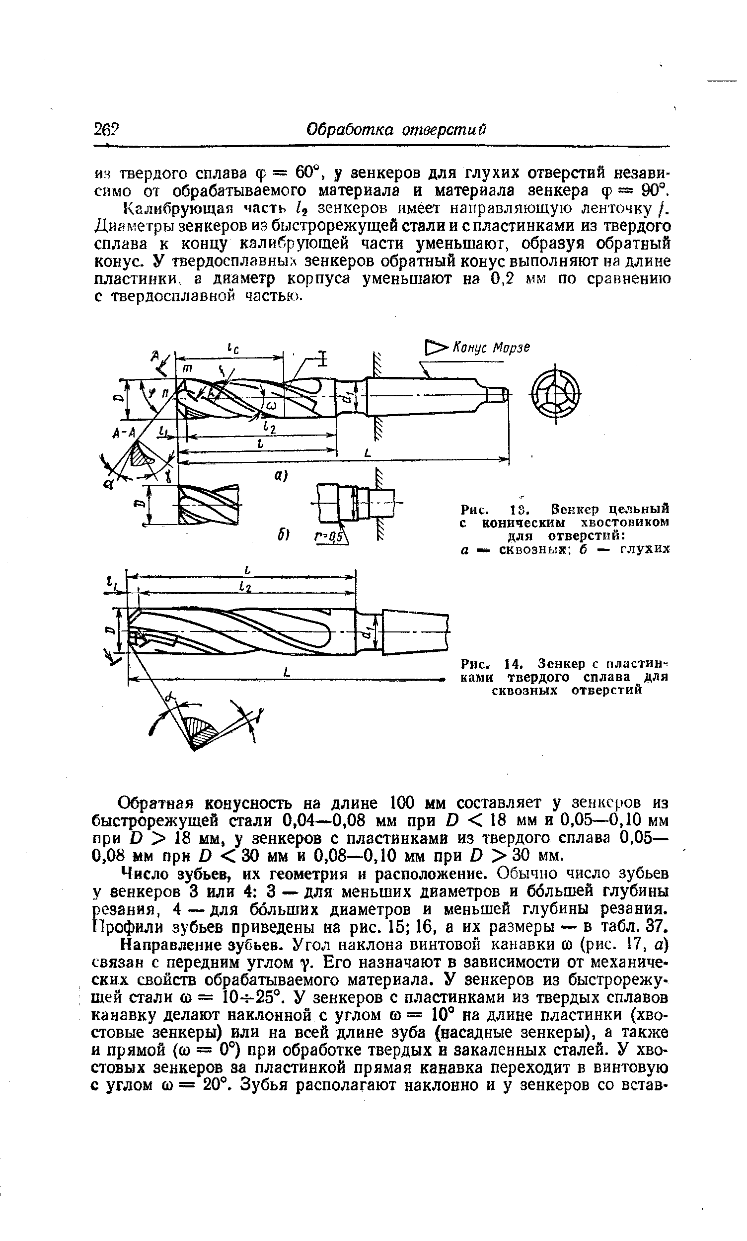 ИЯ твердого сплава ф = 60 , у зенкеров для глухих отверстий независимо от обрабатываемого материала и материала зенкера ф — 90°.
