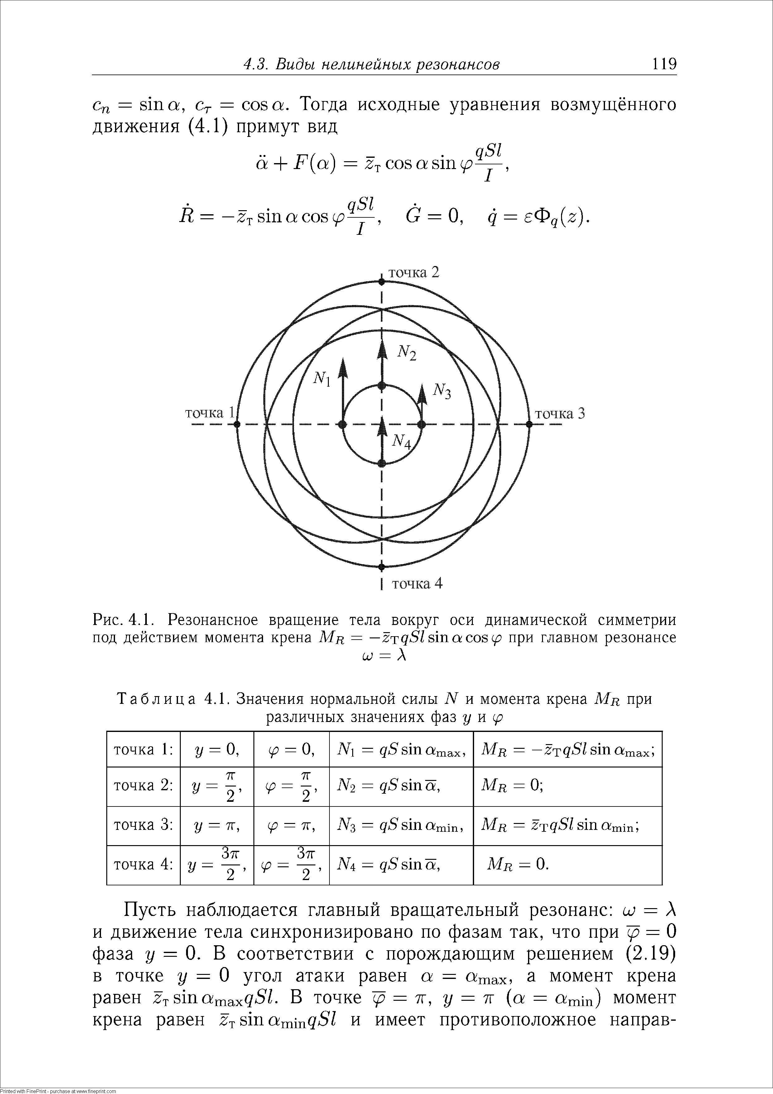 Таблица 4.1. <a href="/info/306925">Значения нормальной</a> силы N и момента крена Мд при
