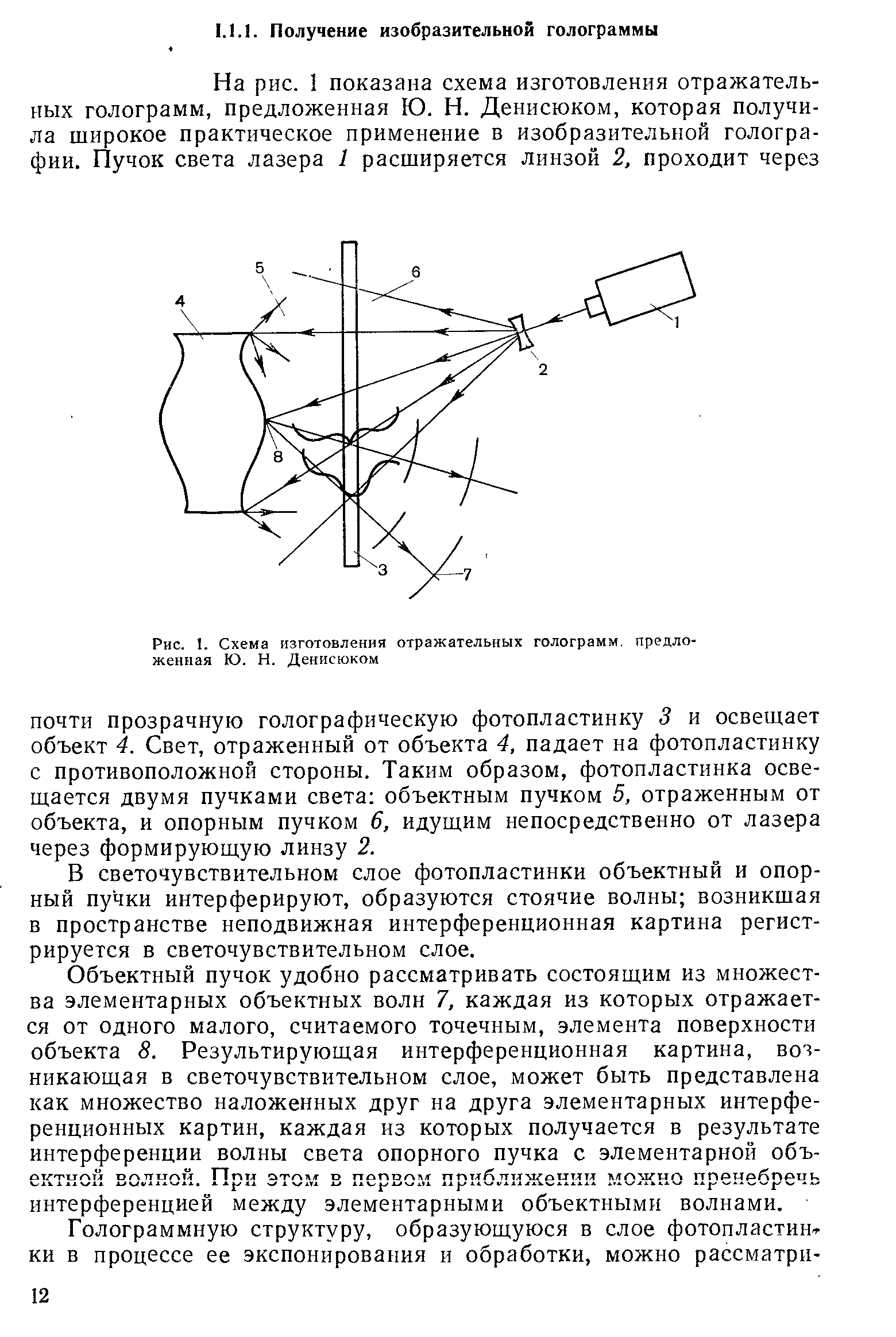 Рис. 1. Схема изготовления <a href="/info/175742">отражательных голограмм</a>, предложенная Ю. Н. Денисюком
