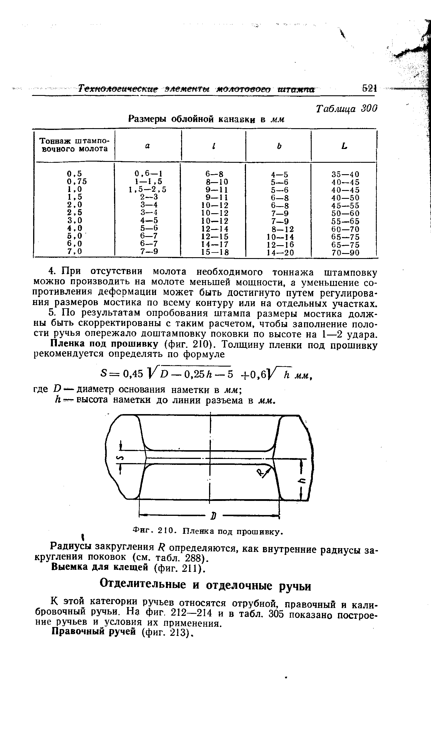 К этой категории ручьев относятся отрубной, правочный и калибровочный ручьи. На фиг. 212—214 и в табл. 305 показано построение ручьев и условия их применения.

