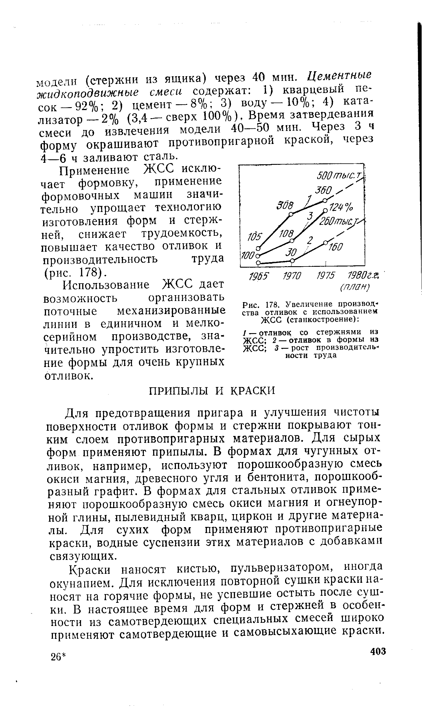 Для предотвращения пригара и улучшения чистоты поверхности отливок формы и стержни покрывают тонким слоем противопригарных материалов. Для сырых форм применяют припылы. В формах для чугунных отливок, например, используют порошкообразную смесь окиси магния, древесного угля и бентонита, порошкообразный графит. В формах для стальных отливок применяют порошкообразную смесь окиси магния и огнеупорной глины, пылевидный кварц, циркон и другие материалы. Для сухих форм применяют противопригарные краски, водные суспензии этих материалов с добавками связующих.
