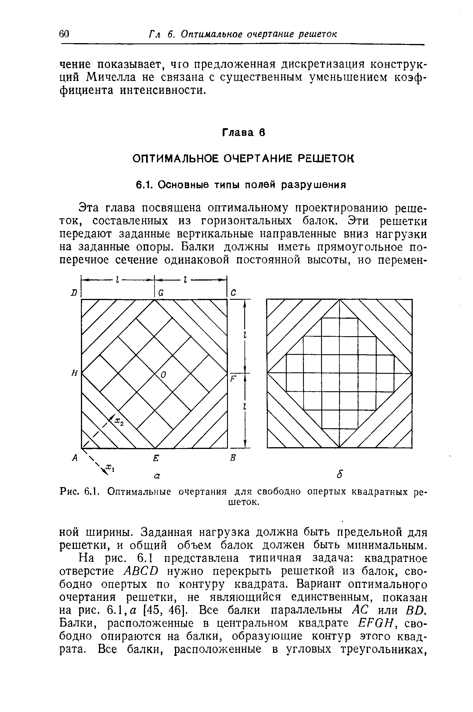 Рис. 6.1. Оптимальные очертания для свободно опертых квадратных решеток.
