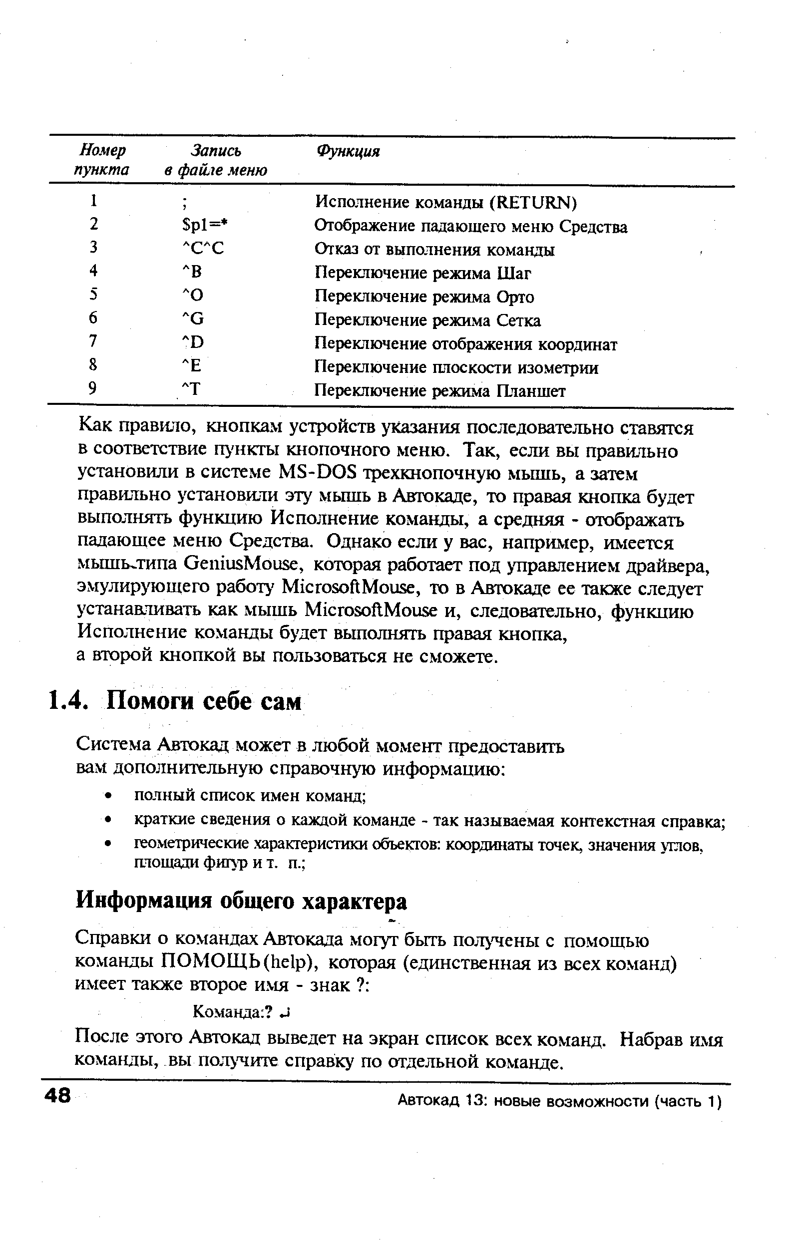 После этого Автокад выведет на экран список всех команд. Набрав имя команды, вы полу чите справку по отдельной команде.
