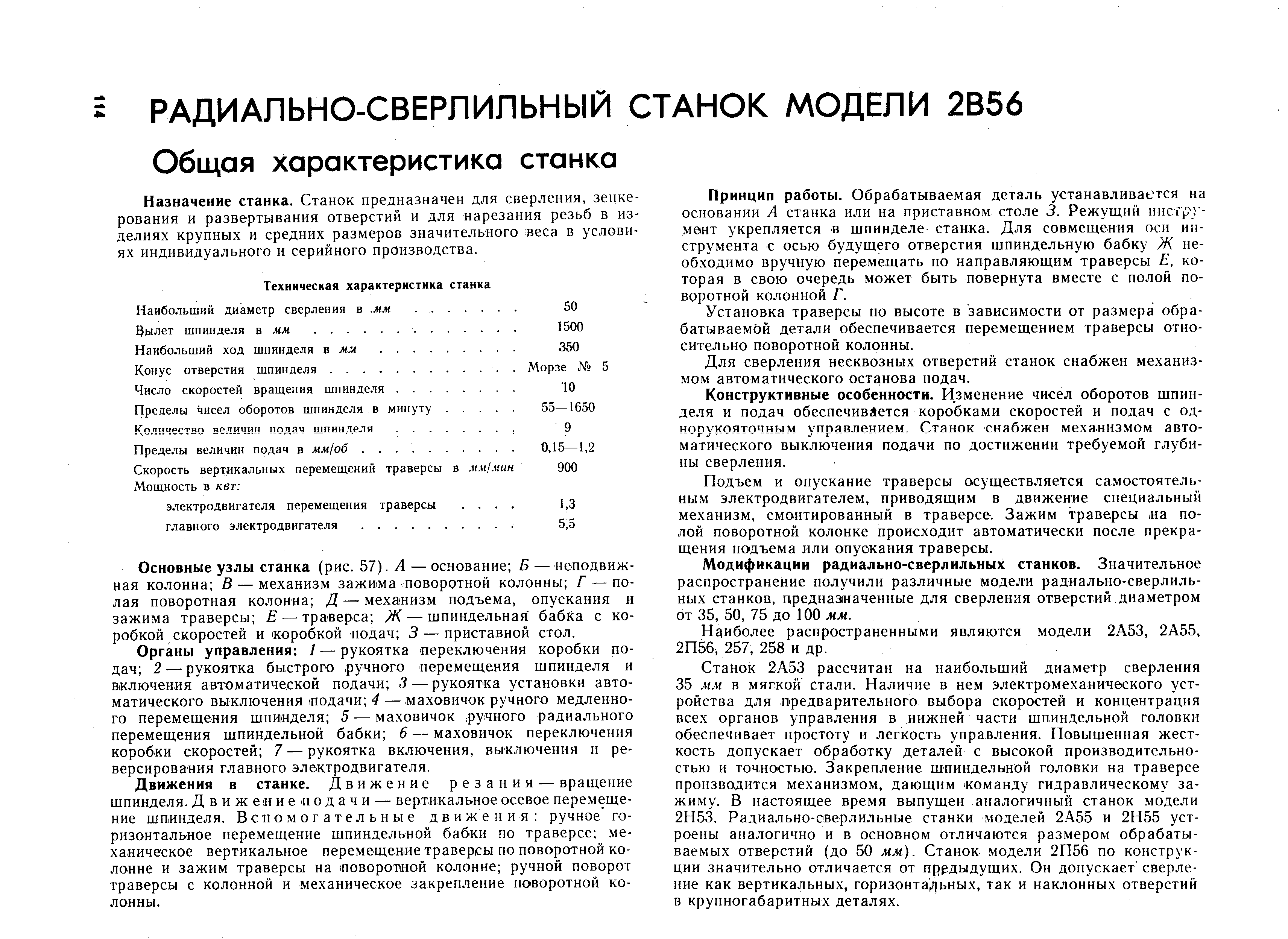 Наибольший ход шпинделя в л-ч. . 350 сительно поворотной колонны.
