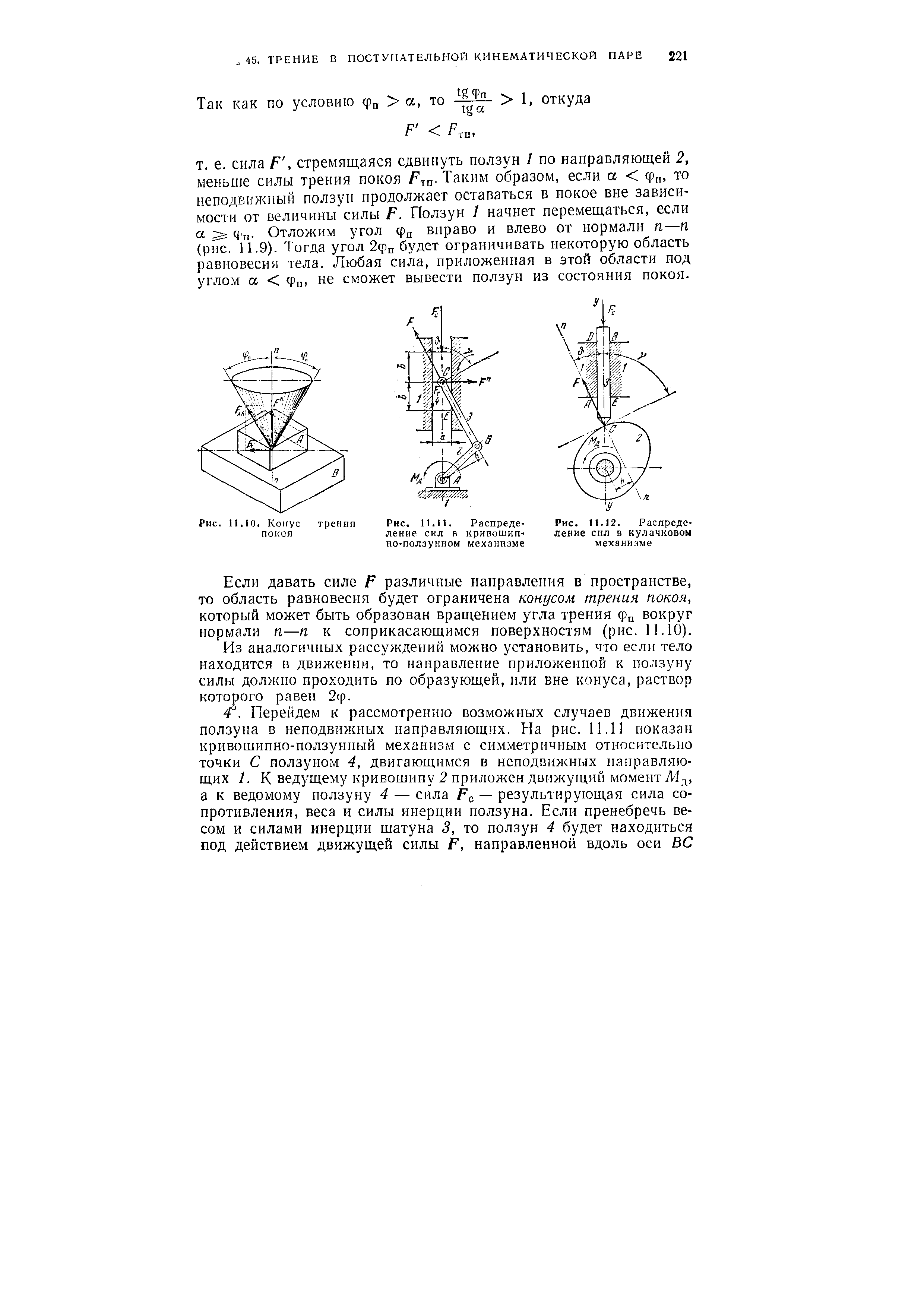 Рис. П.12. Распределение сил в кулачковом механизме
