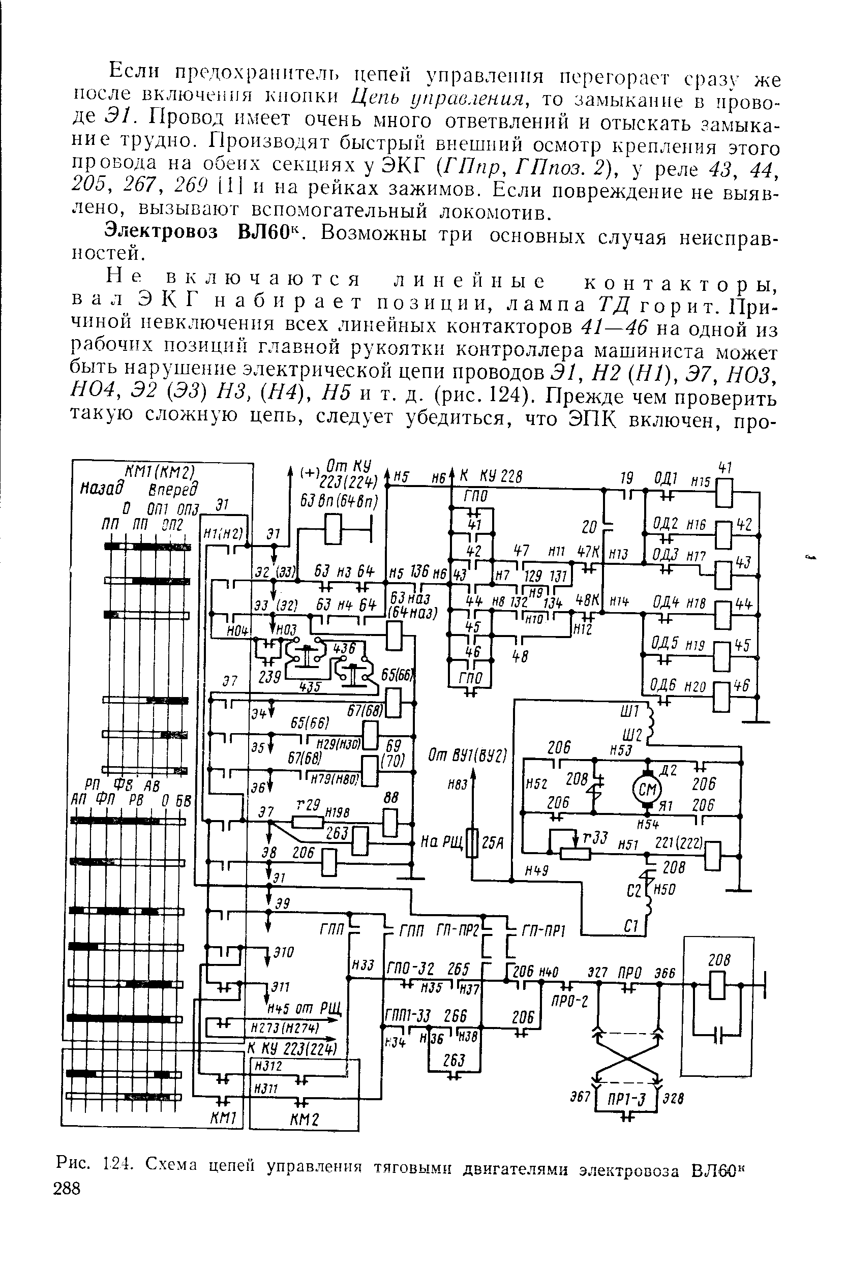 Рис. 124. Схема цепей управления тяговыми двигателями электровоза ВЛ60 288
