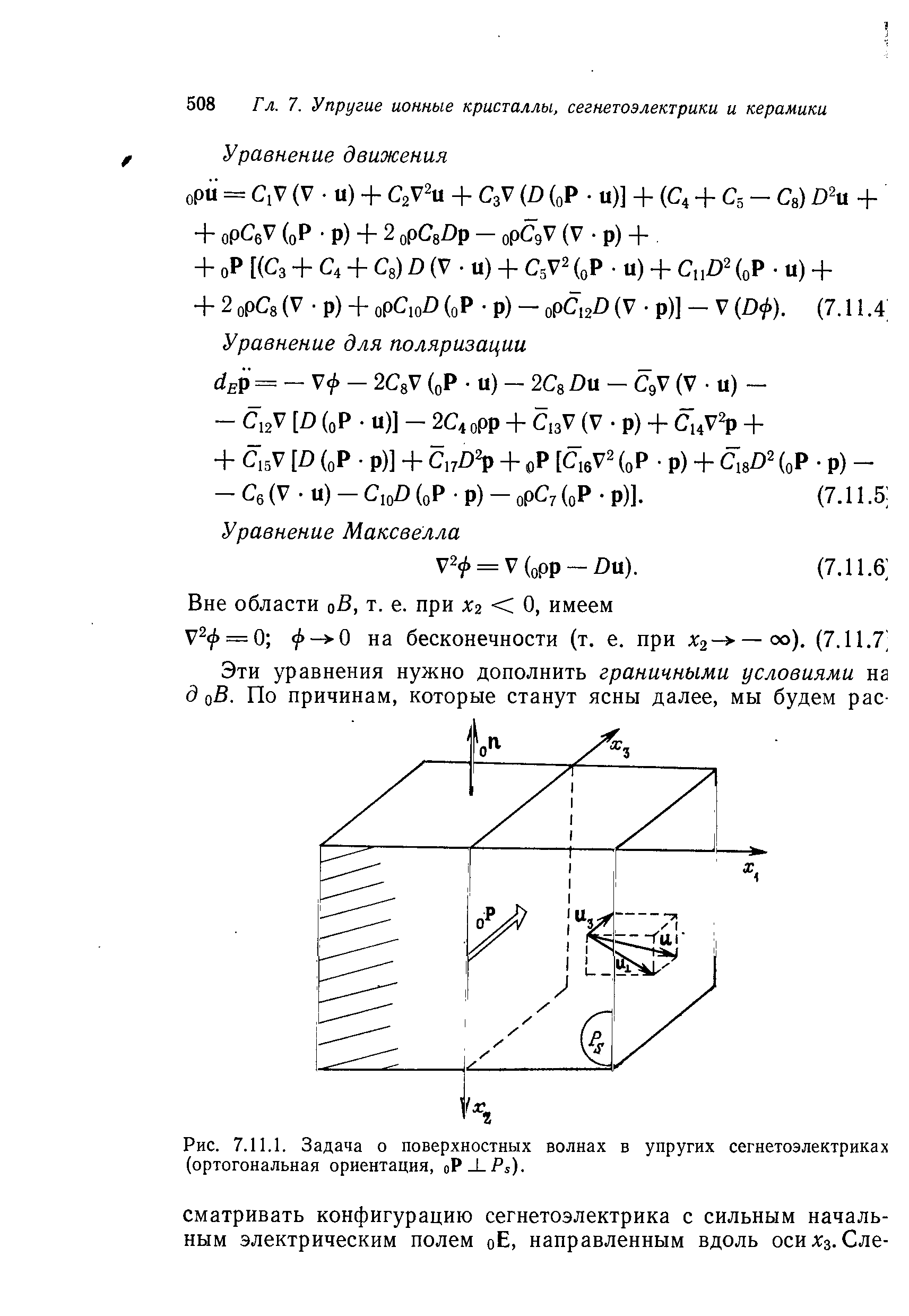 Рис. 7.11.1. Задача о <a href="/info/19383">поверхностных волнах</a> в упругих сегнетоэлектриках (ортогональная ориентация, оР-ЬР5).
