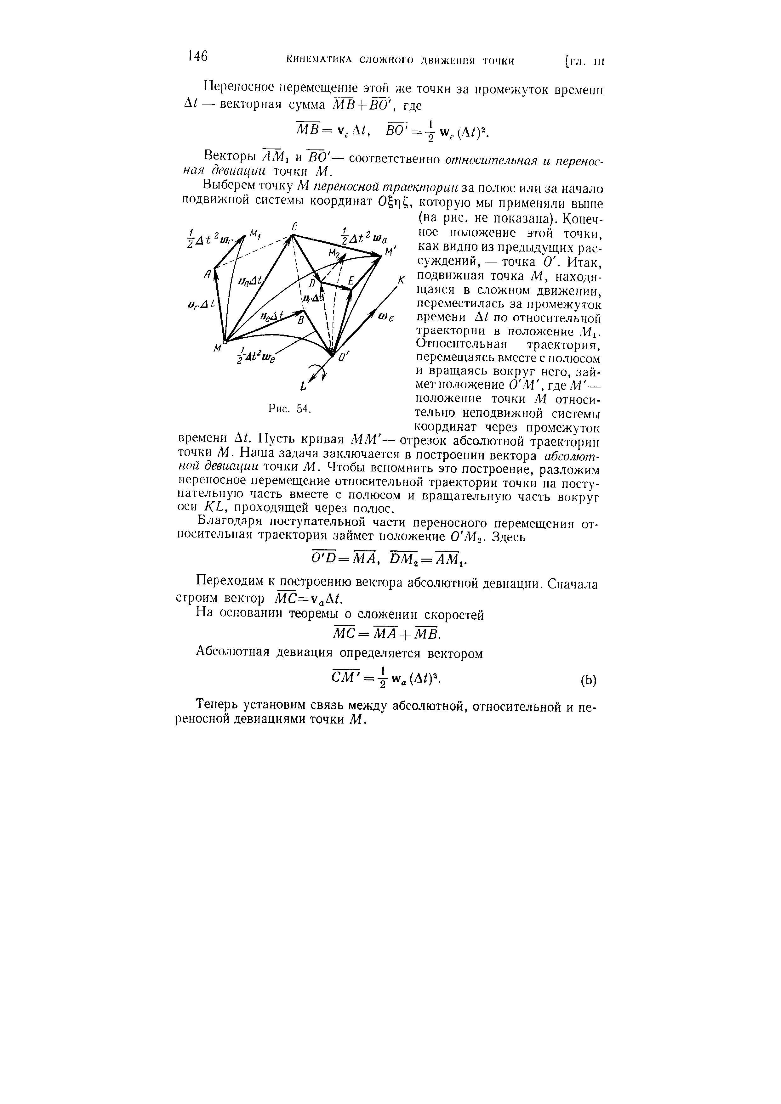 Векторы AM, и ВО — соответственно относительная и переносная девиации точки М.
